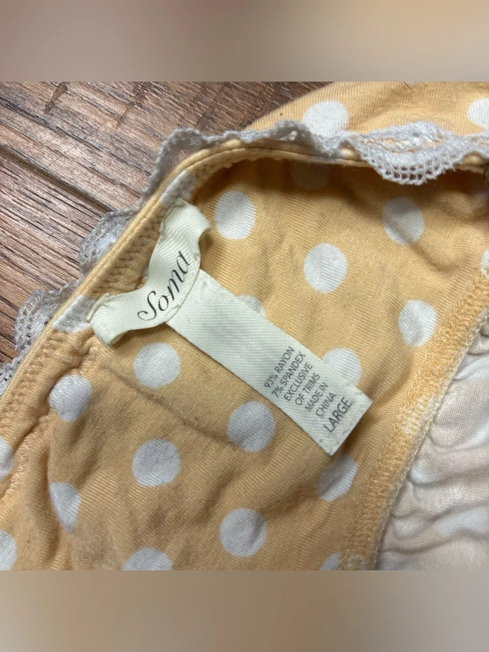 Peach & White Polka Dot Babydoll Slip Dress W Lace Trim by Soma Size Large